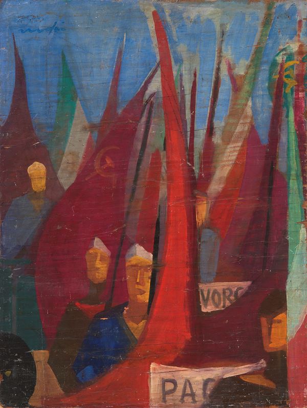 Mario Mafai - Il corteo con bandiere
