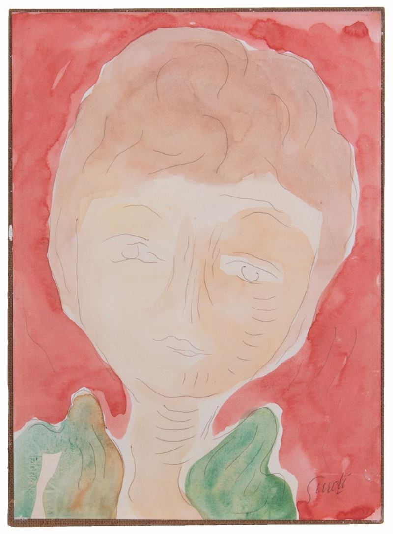 Virgilio Guidi - Testa su Fondo Rosso