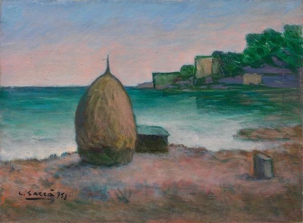 Carlo Carr&#224; : Spiaggia a bocca di Magra  (1958)  - Olio su tela - Auction Arte Moderna - II - Casa d'aste Farsettiarte