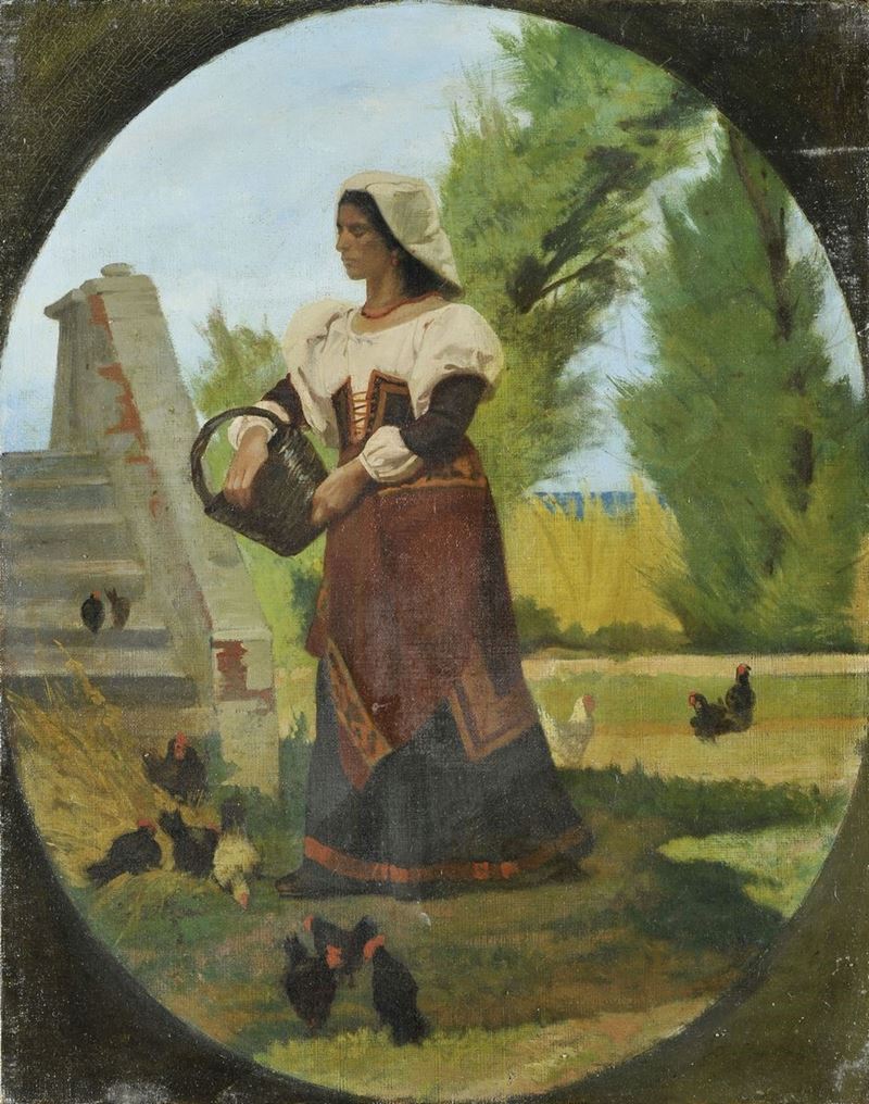 Giovanni Fattori - Cortile Rustico con Contadina