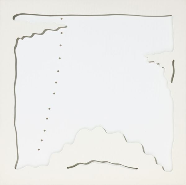 Lucio Fontana : Concetto spaziale - Teatrino (bianco)  (1968)  - Quattro fogli di cartone ritagliati e incollati per formare un rilievo, multiplo, es. 70/75 - Asta ARTE CONTEMPORANEA - I - Casa d'aste Farsettiarte