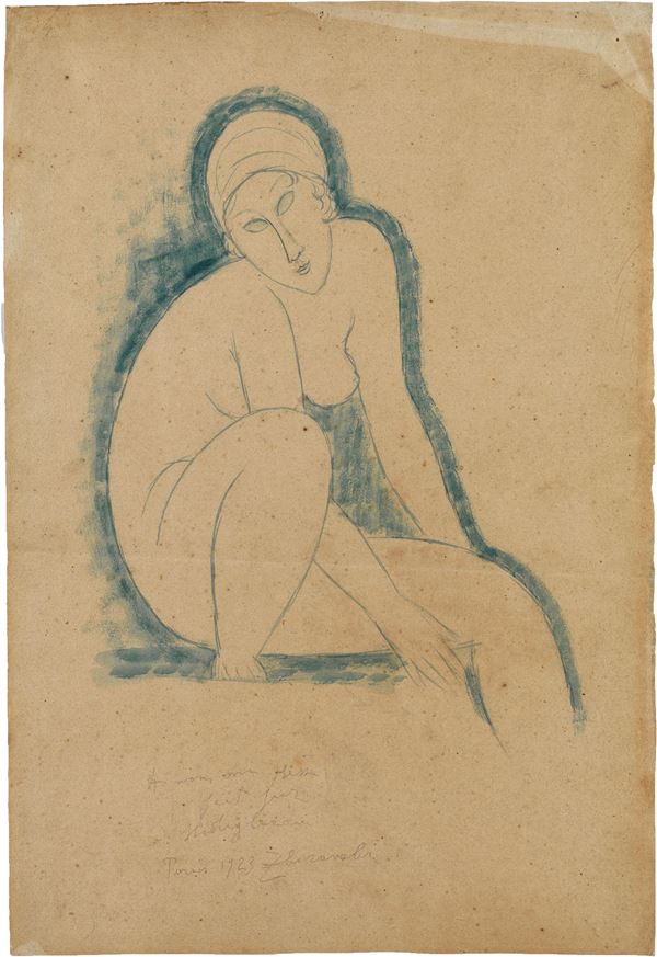 Amedeo Modigliani : Nudo seduto  (1913-14)  - Matita e acquerello su carta - Asta ARTE MODERNA - II - Casa d'aste Farsettiarte