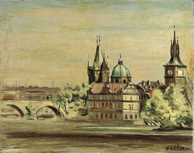 Veduta di Praga con Ponte sulla Moldava