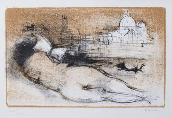 Giuseppe Ajmone : Nudo disteso a Venezia  (1988)  - Litografia a colori, es. XXX/XXX - Auction PARADE V - Contemporary Art - Casa d'aste Farsettiarte