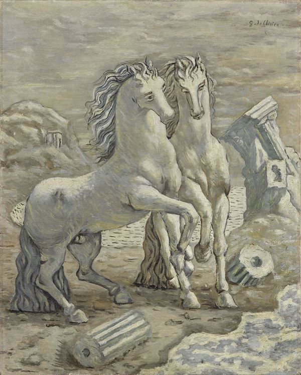 Giorgio de Chirico : Cavalli e rovine in riva al mare  (1927)  - Olio su tela - Asta ARTE MODERNA - II - Casa d'aste Farsettiarte