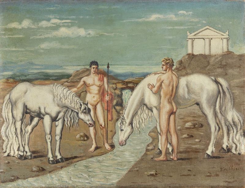 Giorgio De Chirico - I Dioscuri che Abbeverano i Loro Cavalli