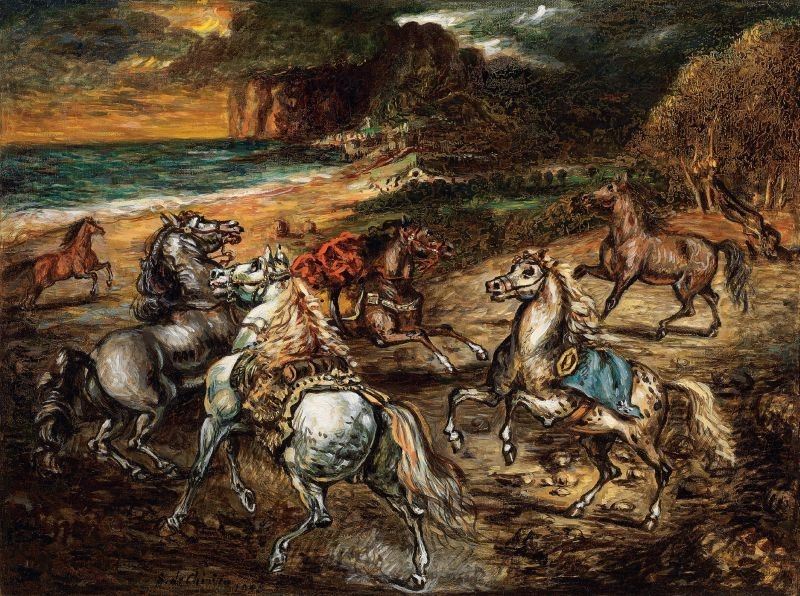 Giorgio De Chirico - Cavalli Spaventati e Sbandati dalla Tempesta e dalla Folgore