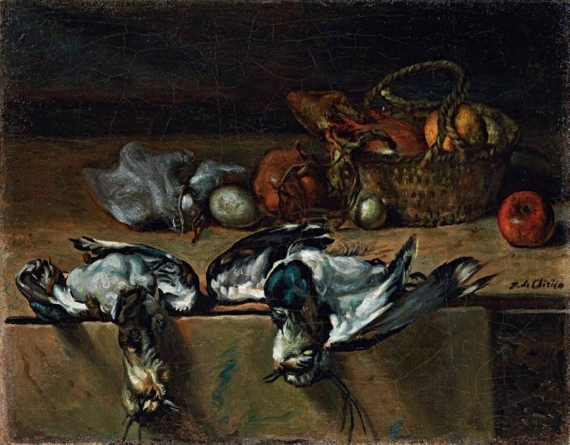 Giorgio De Chirico - Vita Silente di Uccelli con Canestro