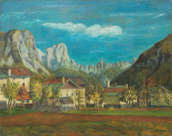 Fiorenzo Tomea : Case di sera  (1936)  - Olio su tela - Auction Modern Art - Casa  [..]