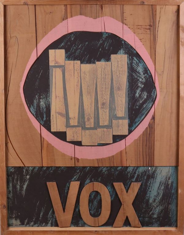 Joe Tilson : Vox  (1975)  - Litografia, serigrafia e collage di legni su cartone, multiplo, es. 38/100 - Asta ARTE CONTEMPORANEA - I - Casa d'aste Farsettiarte