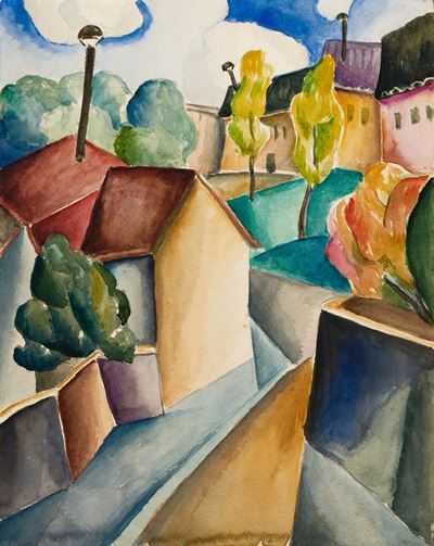 Paesaggio (strada, Alberi e Case)