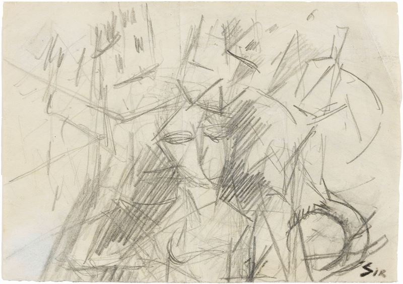Mario Sironi - Composizione Futurista. Figura e Case