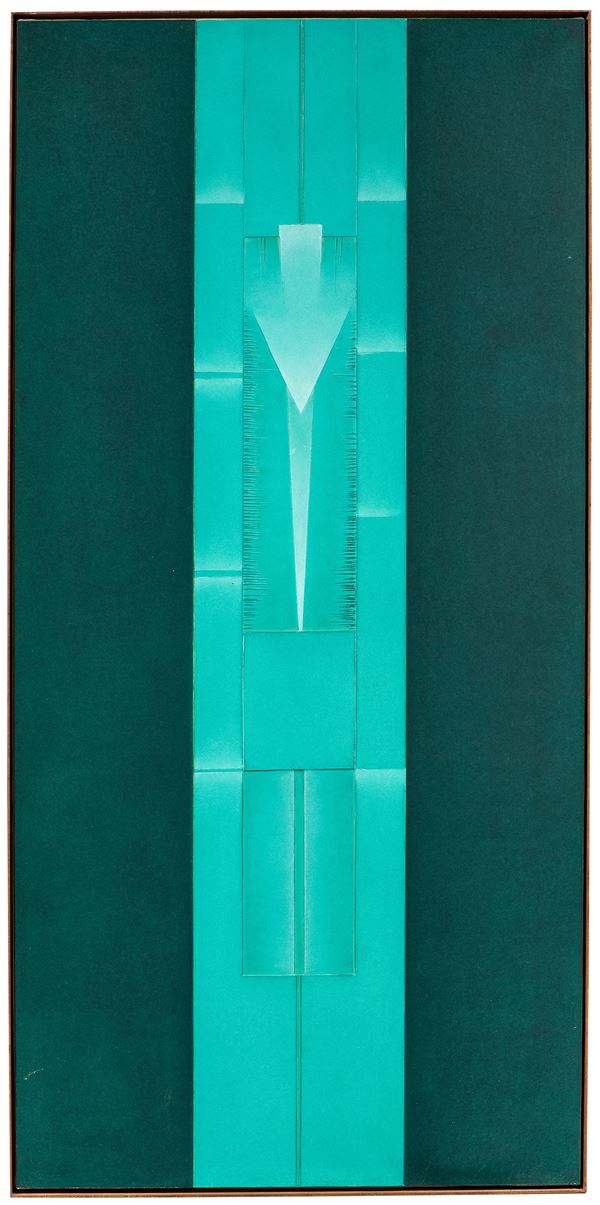 Arnaldo Pomodoro : Stele IV  (1999)  - Calcografia a colori su carta applicata su tela, es. IX/XV - Auction Paintings, Drawings, Sculpures and Multiples - Casa d'aste Farsettiarte