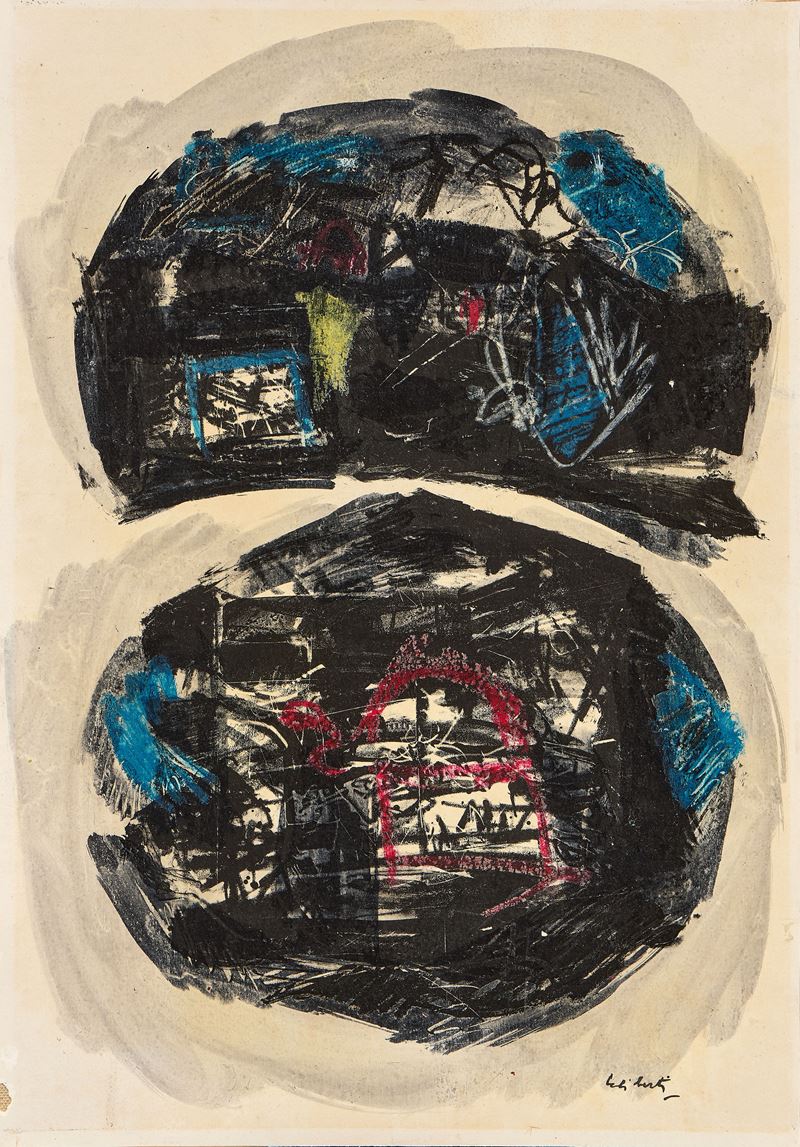 Giorgio Celiberti - Composizione, tecnica mista su carta applicata su tela (1966-67)