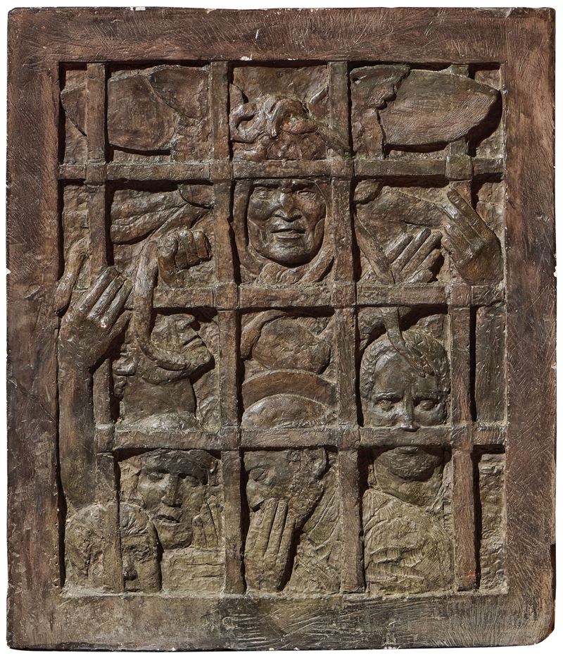 Anonimo del XX Secolo - Dietro le sbarre, bassorilievo in gesso