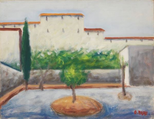 Ottone Rosai : Il giardino  (1955 ca.)  - Olio su tela - Asta Arte Moderna - II - Casa d'aste Farsettiarte