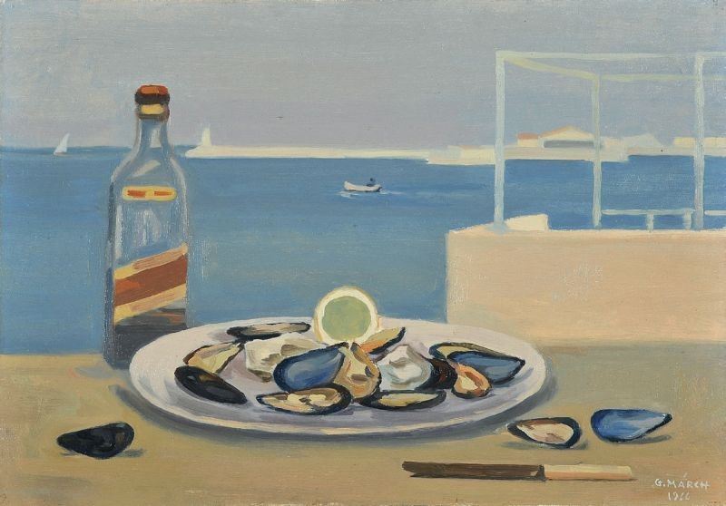 Giovanni March - Paesaggio Marino con Natura Morta
