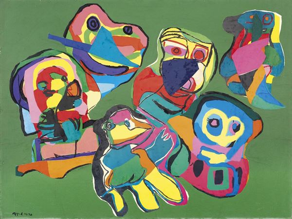 Karel Appel : Figure  (1970)  - Olio e collage su carta applicata su tela - Auction Arte Moderna - II - Casa d'aste Farsettiarte