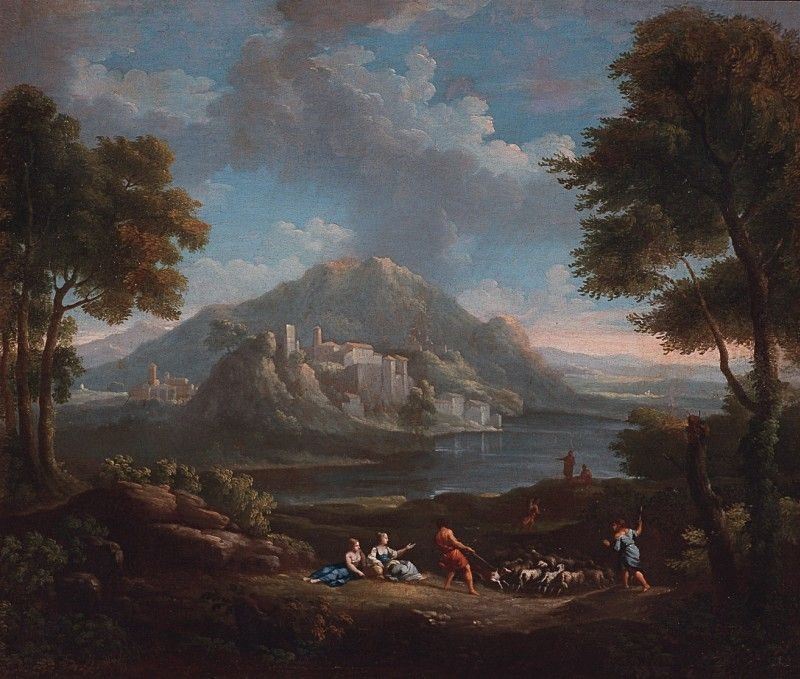 Jan Frans Van Bloemen, Detto L'orizzonte - Paesaggio Fluviale con Figure e Gregge