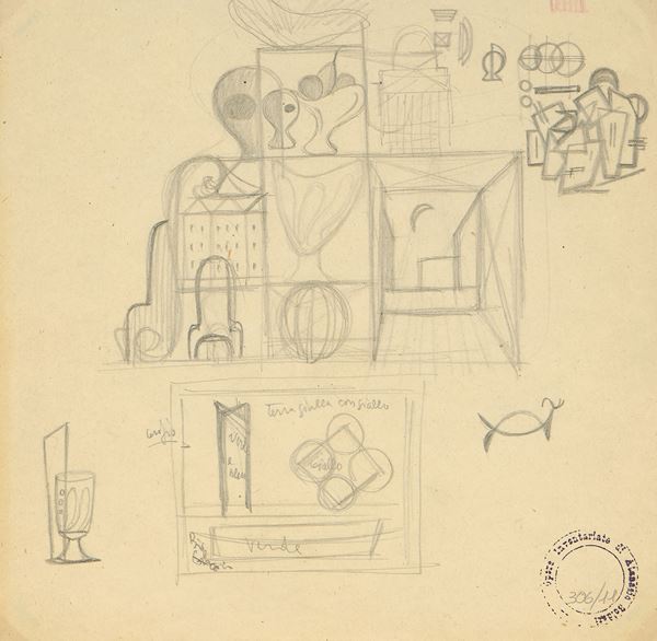 Atanasio Soldati : Foglio di studi  - Matita su carta - Auction Paintings, Drawings, Sculpures and Multiples - Casa d'aste Farsettiarte