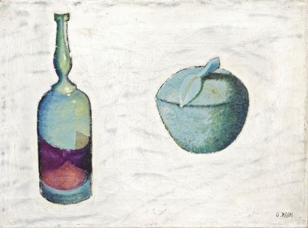 Ottone Rosai : Bottiglia e ciotola (Natura morta; Il portacipria)  (1919)  - Olio su tela - Auction MODERN ART - II - Casa d'aste Farsettiarte