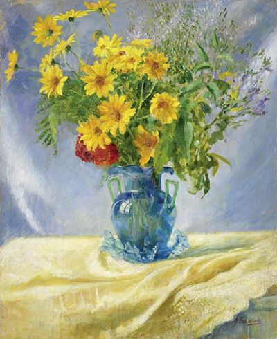 Vaso Blu con Fiori