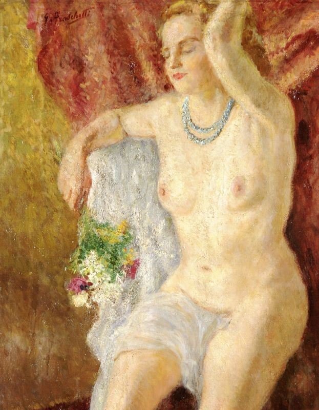 Giuseppe Fraschetti - Nudo con Fiori e Collana