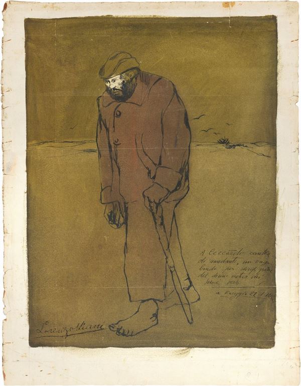 Lorenzo Viani : Viandante  (1906-07)  - China e tempera su carta - Asta Arte Moderna e Contemporanea - I - Casa d'aste Farsettiarte