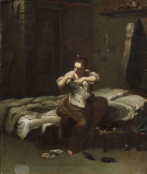 Giuseppe Maria Crespi, detto Spagnolo (attr. a) - Donna che si spulcia (La pulce)