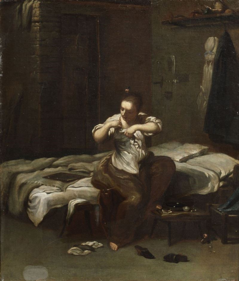 Giuseppe Maria Crespi, Detto Spagnolo (attr. A) - Donna che Si Spulcia (la Pulce)