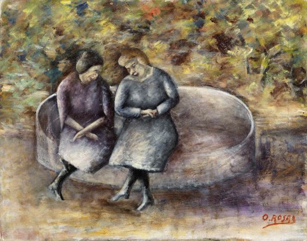 Ottone Rosai : Donne sulla panchina  ((1926))  - Olio su tela - Auction MODERN ART - II - Casa d'aste Farsettiarte