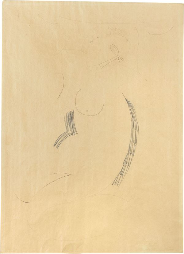 Amedeo Modigliani : Cariatide verso sinistra  (1913-14)  - Grafite e matita colorata su carta velina - Asta ARTE MODERNA - II - Casa d'aste Farsettiarte