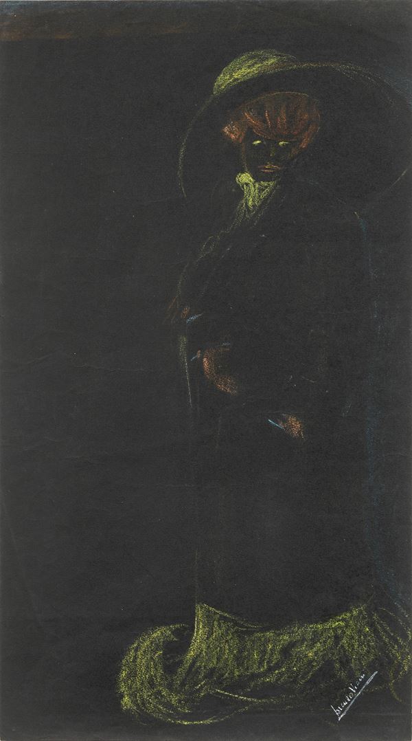 Lorenzo Viani : Figura femminile (Una parigina)  (1908-09 ca.)  - Pastelli su carta  [..]