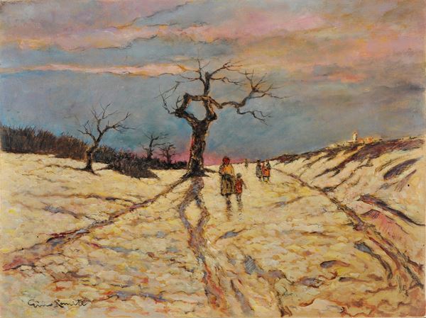 Gino Romiti : Paesaggio  - Olio su compensato - Auction PARADE II - XIX and XX Century Paintings and Drawings - Casa d'aste Farsettiarte