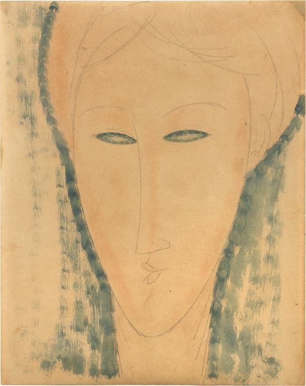Amedeo Modigliani : Testa di donna  (1915-16)  - Matita e acquerello su carta - Asta Arte Moderna - Casa d'aste Farsettiarte