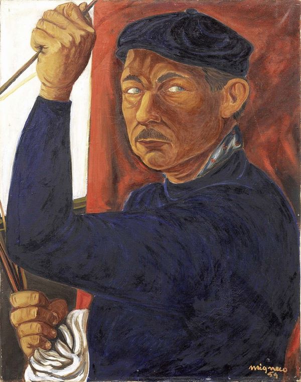 Giuseppe Migneco : Autoritratto  (1954)  - Olio su tela - Auction Dipinti, disegni, sculture, grafica - Arte Contemporanea - I - Casa d'aste Farsettiarte