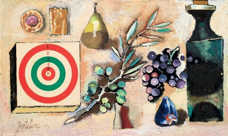 Franco Gentilini - Natura Morta con Bottiglia e Bersaglio