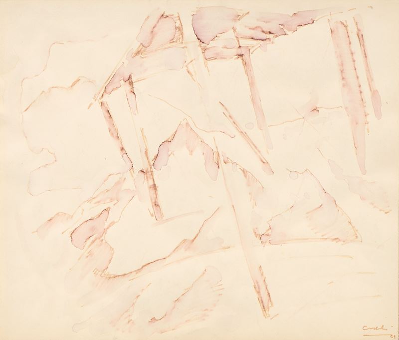Tullio Crali - Traversando la notte, gouache su carta
