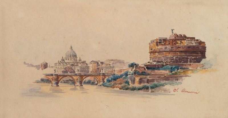 Stefano Donadoni - Veduta di Ponte e di Castel Sant'angelo a Roma