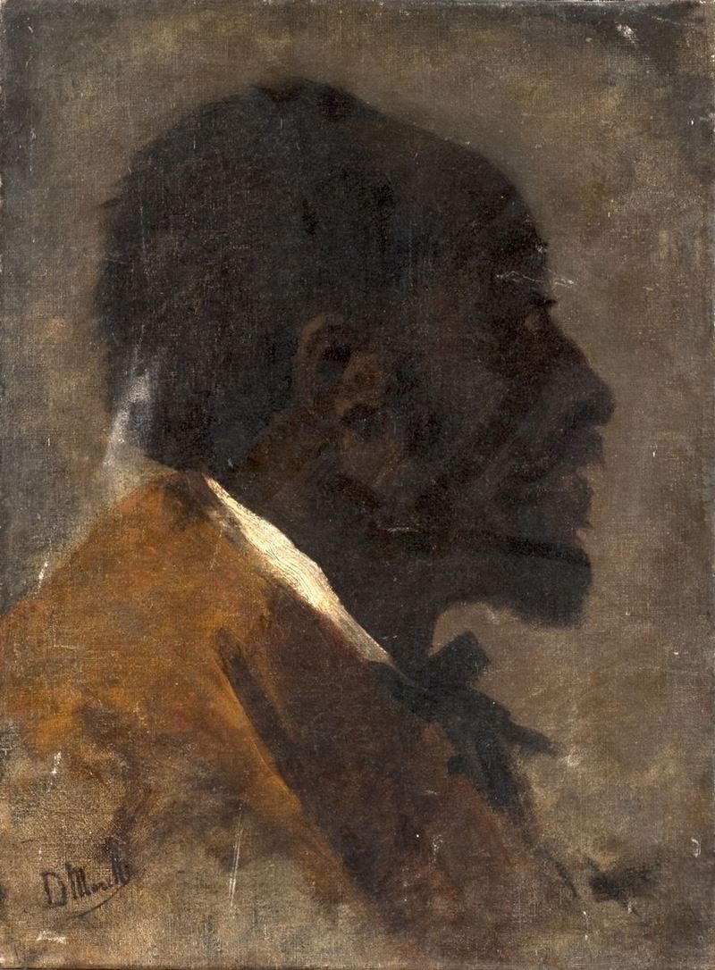 Domenico Morelli (attr. A) - Profilo maschile, olio su tela
