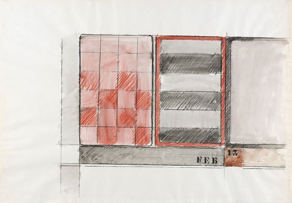 Tano Festa : Feb 13  (1962)  - Tecnica mista su carta - Auction CONTEMPORARY ART - I - Casa d'aste Farsettiarte