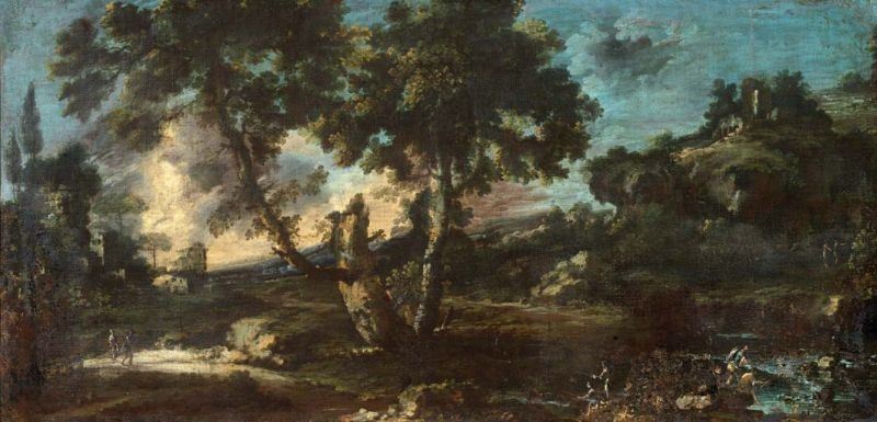 Giuseppe Zola (attr. A) - Paesaggio Fluviale con Figure