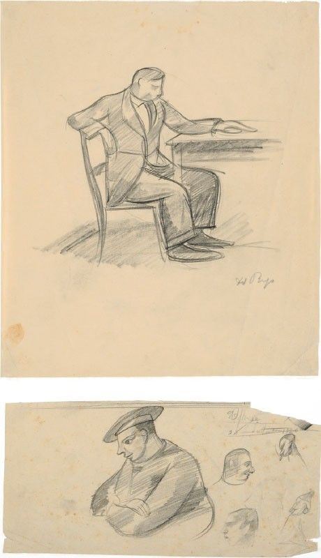Arrigo del Rigo - Lotto di Due Disegni Raffiguranti «figure»