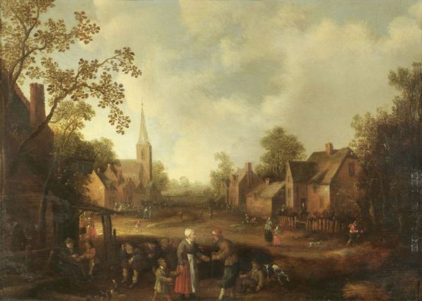 Joost Cornelis Droochsloot (attr. a) : Veduta di paese  (1652)  - Olio su tavola - Auction IMPORTANT OLD MASTERS PAINTINGS - I - Casa d'aste Farsettiarte
