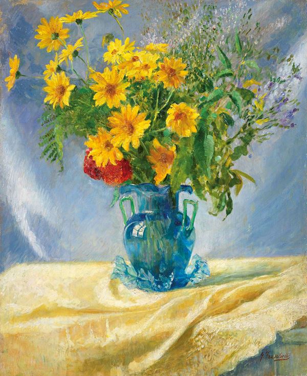 Giuseppe Fraschetti - Vaso blu con fiori