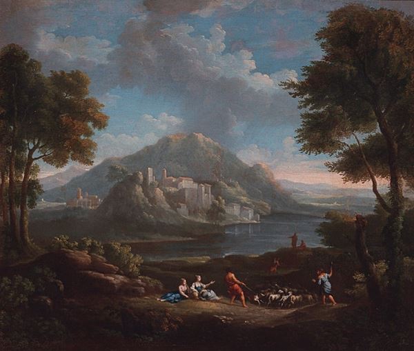 Jan Frans van Bloemen, detto l'Orizzonte - Paesaggio fluviale con figure e gregge