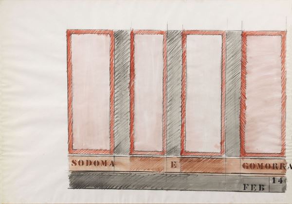 Tano Festa : Sodoma e Gomorra Feb 14  (1962)  - Tecnica mista su cartoncino - Auction MODERN AND CONTEMPORARY ART - I - Casa d'aste Farsettiarte