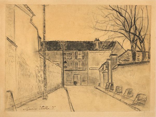 Maurice Utrillo : Rue de Banlieue  (1914 ca.)  - Carboncino su carta applicata su cartoncino - Auction Modern Art - II - Casa d'aste Farsettiarte