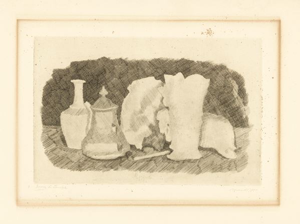 Giorgio Morandi : Natura morta  (1930)  - Acquaforte su rame, es. prova di stampa - Asta Arte Moderna - II - Casa d'aste Farsettiarte