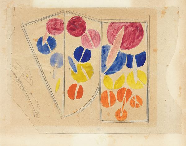 Giacomo Balla : Progetto per paravento  (1916 ca.)  - Tecnica mista su carta applicata su cartone - Asta Arte Moderna - II - Casa d'aste Farsettiarte